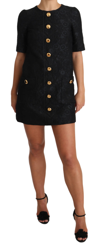 Dolce & Gabbana Black Button Embellished Jacquard Mini Dress - Luxe & Glitz