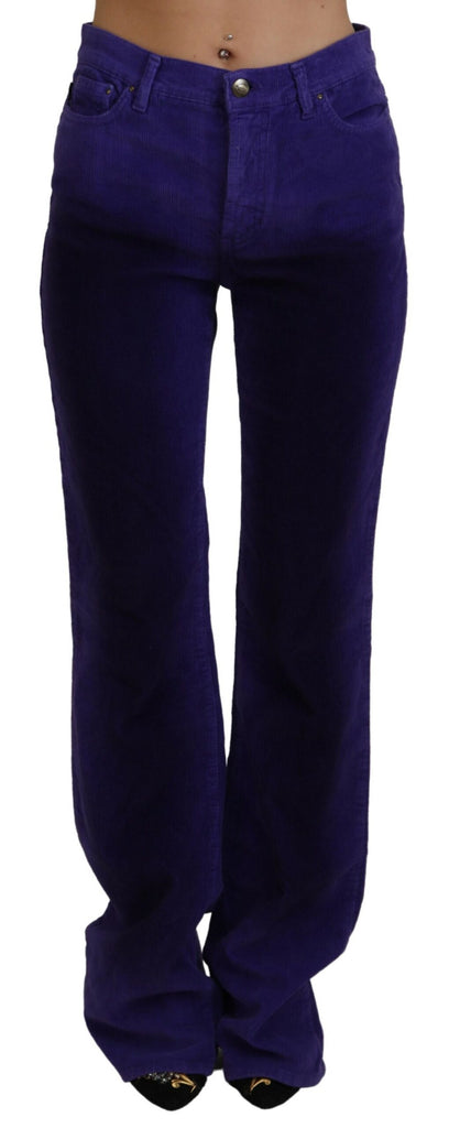 Just Cavalli Purple Cotton Corduroy Women Pants Just Cavalli