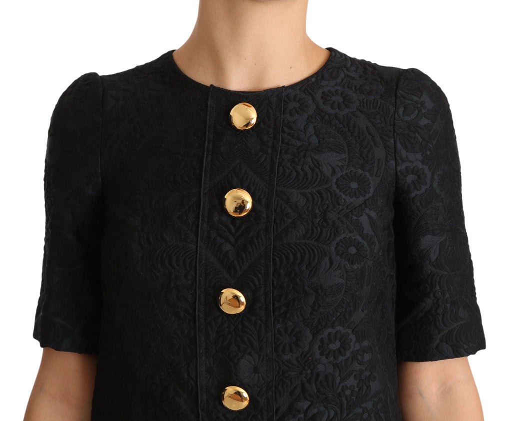 Dolce & Gabbana Black Button Embellished Jacquard Mini Dress - Luxe & Glitz