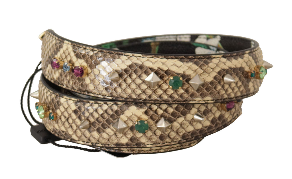 Dolce & Gabbana Beige Exotic Leather Crystals Reversible Shoulder Strap - Luxe & Glitz