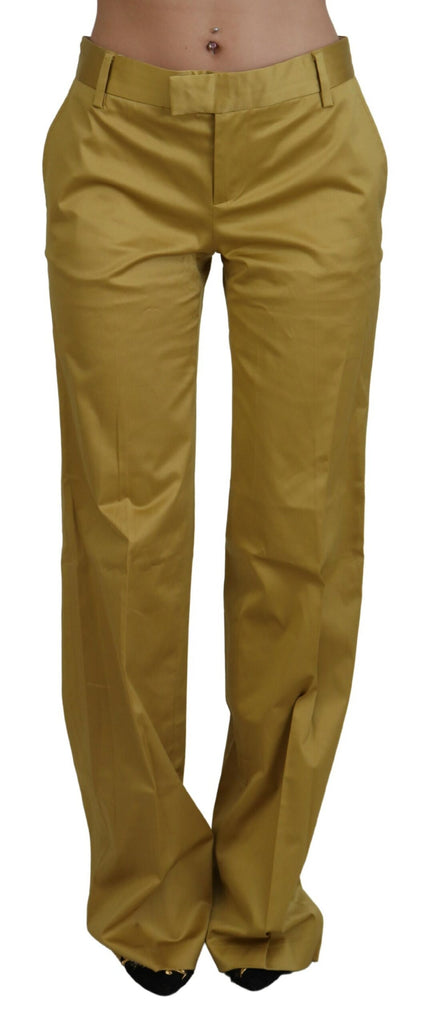 Just Cavalli Gold Cotton Mid Waist Women Pants Just Cavalli