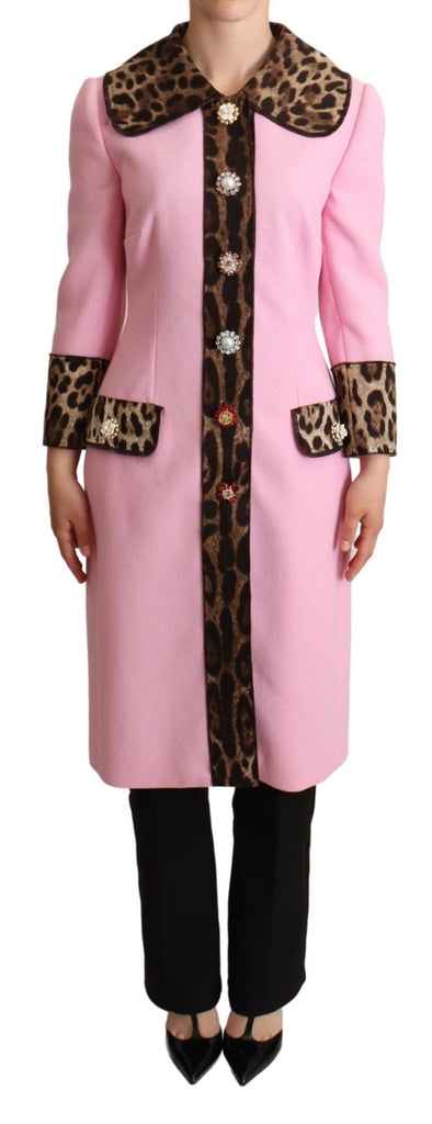 Dolce & Gabbana Pink Leopard Wool Trenchcoat Jacket - Luxe & Glitz