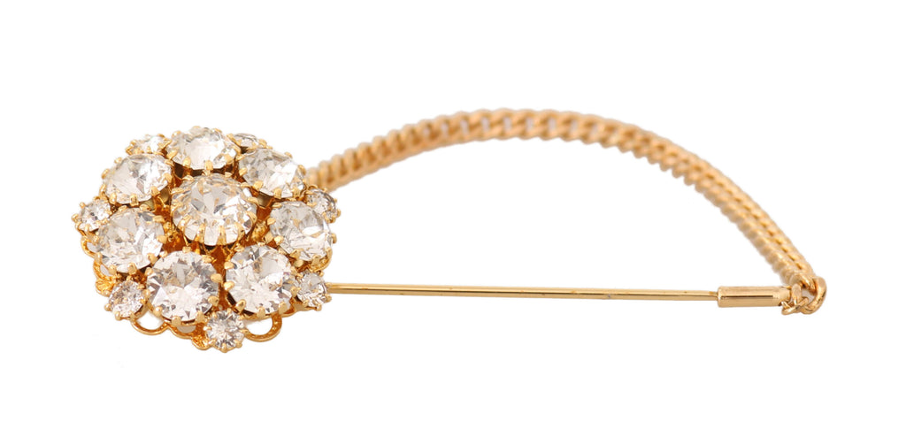 Dolce & Gabbana Gold Brass Clear Crystal Chain Pin Women Brooch Dolce & Gabbana