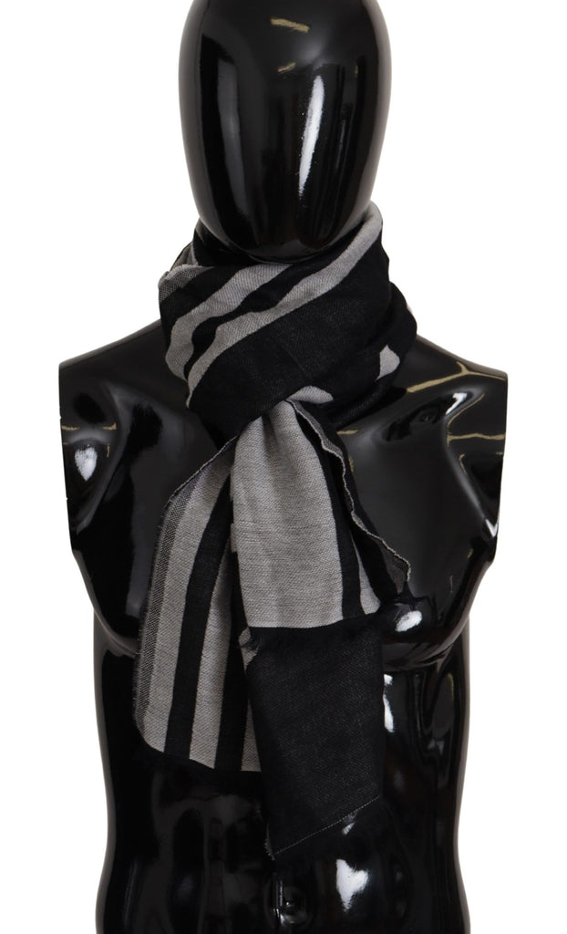 Dolce & Gabbana Black Gray Cotton Modal Jacquard Logo Wrap Scarf - Luxe & Glitz