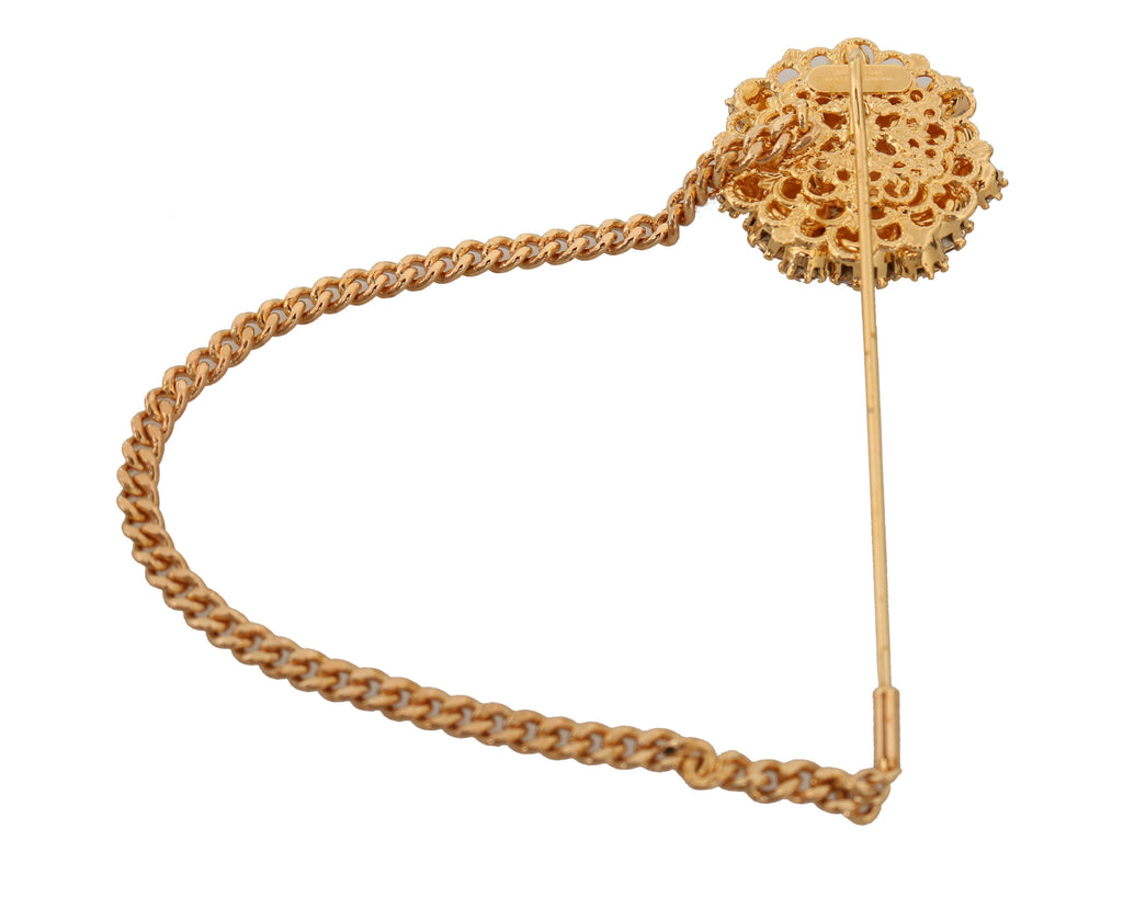 Dolce & Gabbana Gold Brass Clear Crystal Chain Pin Women Brooch Dolce & Gabbana