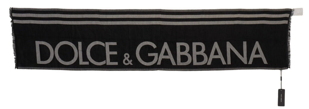 Dolce & Gabbana Black Gray Cotton Modal Jacquard Logo Wrap Scarf - Luxe & Glitz