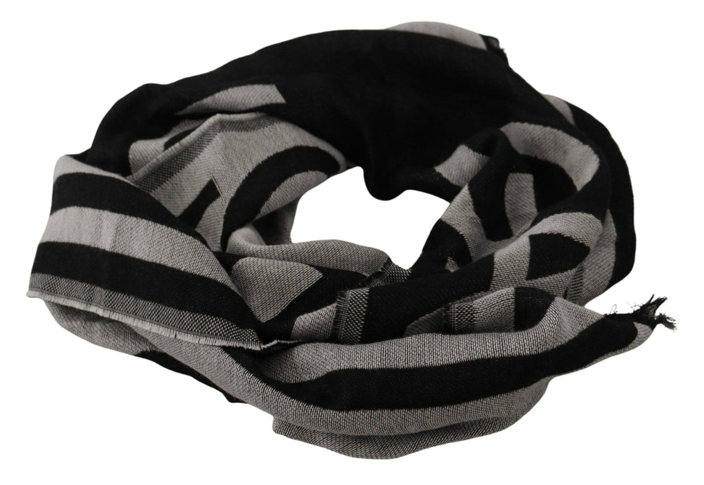 Dolce & Gabbana Black Gray Cotton Modal Jacquard Logo Wrap Scarf - Luxe & Glitz