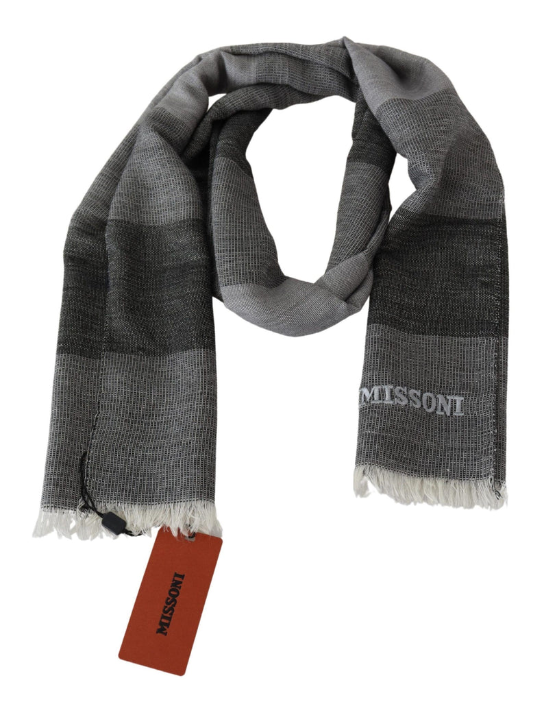 Missoni Gray Striped Wool Unisex Neck Wrap Fringes Scarf - Luxe & Glitz
