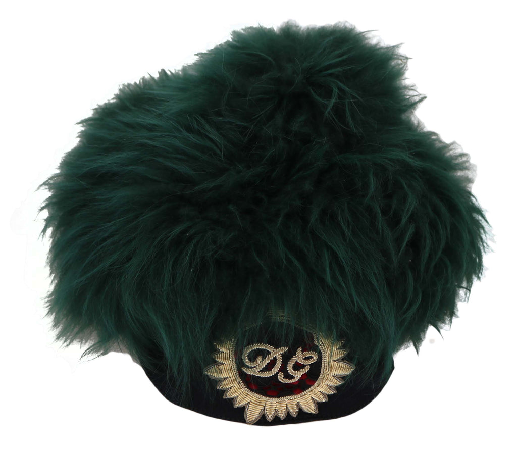 Dolce & Gabbana Green Fur DG Logo Embroidered Cloche Hat Dolce & Gabbana