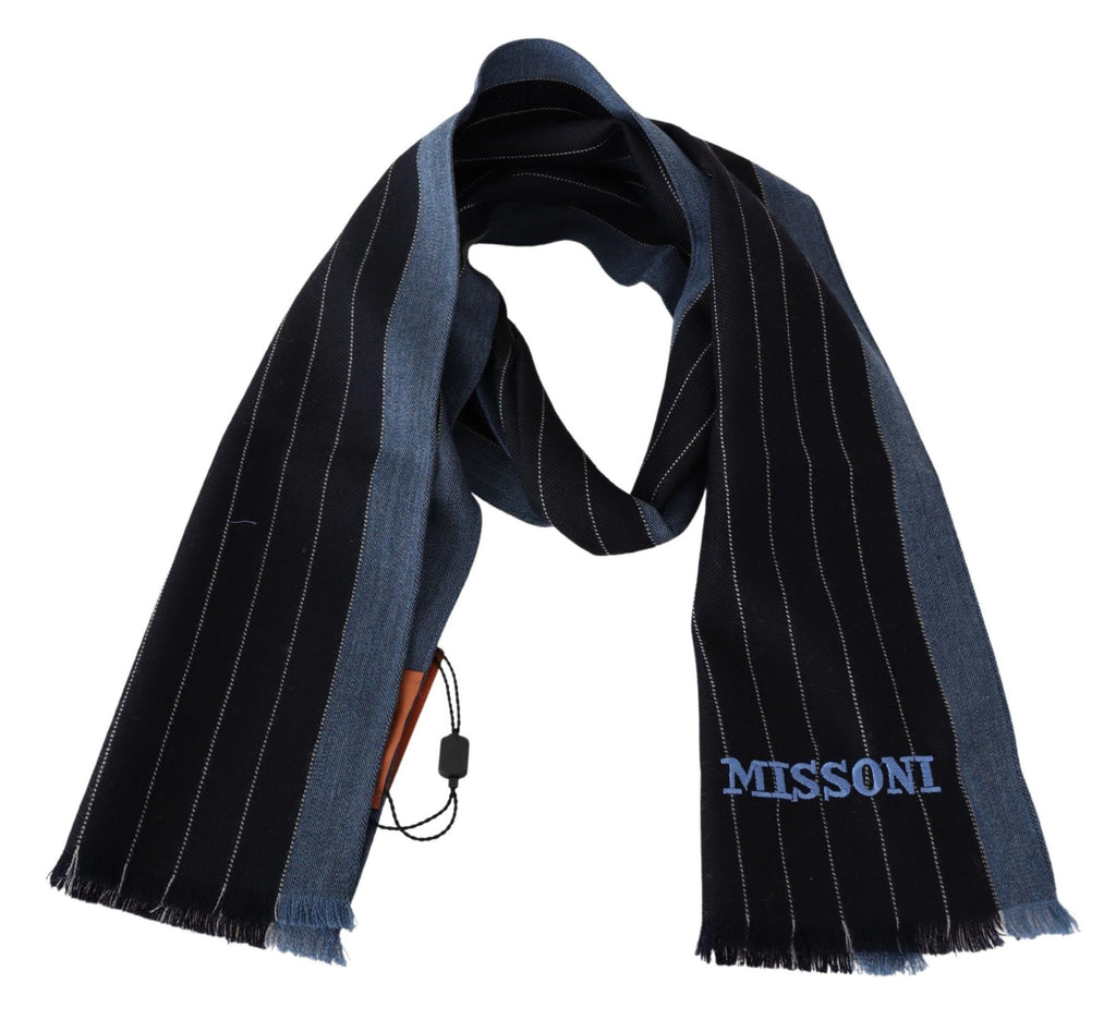 Missoni Black Blue Striped Wool Unisex Wrap scarf - Luxe & Glitz