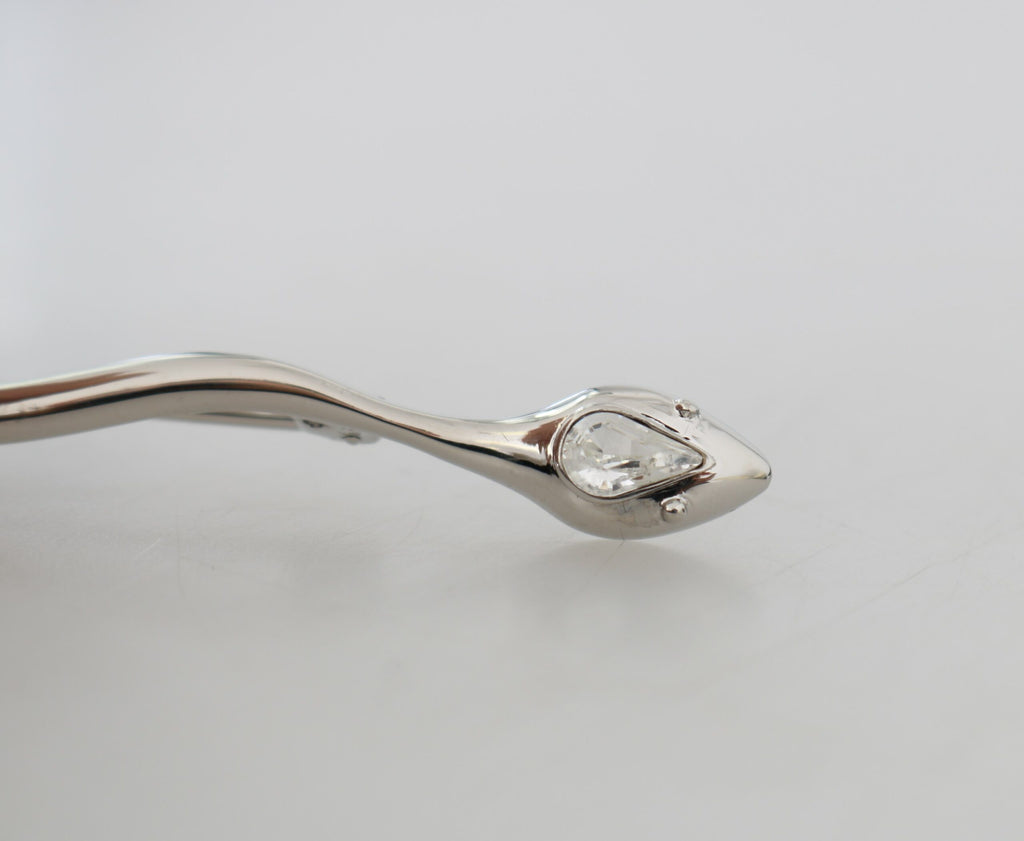 Dolce & Gabbana Silver Brass Crystal Spilla Serpente Mens Brooch Pin Dolce & Gabbana