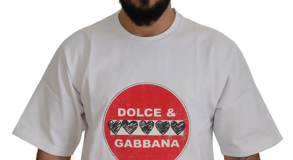 Dolce & Gabbana White Amor Heart Cotton Crewneck T-shirt Dolce & Gabbana