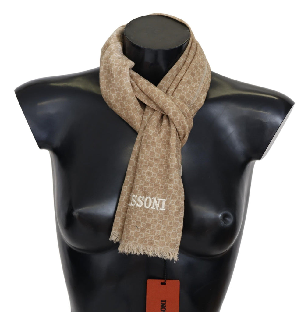 Missoni Brown Wool Knit Neck Wrap Fringe Shawl - Luxe & Glitz