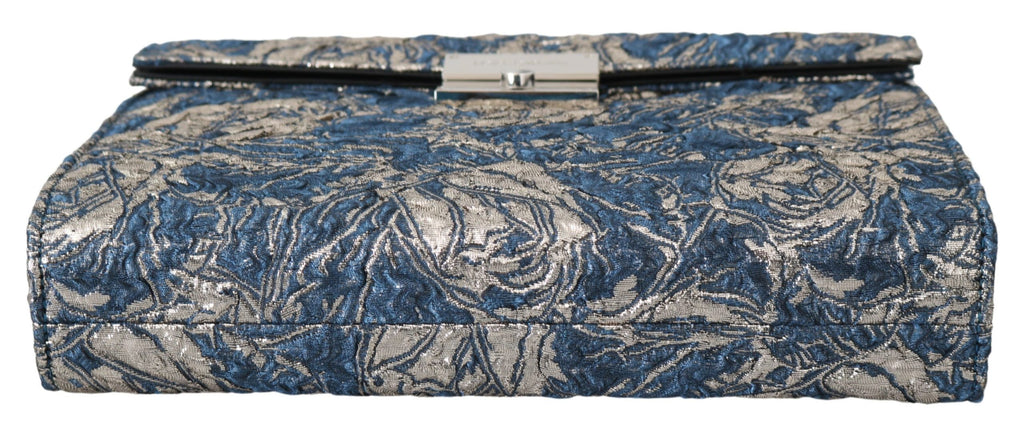 Dolce & Gabbana Blue Silver Jacquard Leather Document Briefcase Bag - Luxe & Glitz