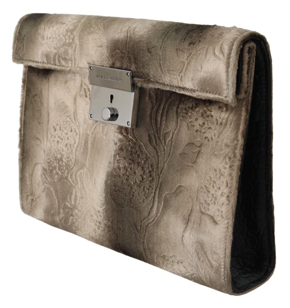 Dolce & Gabbana Beige Velvet Floral Leather Men Document Briefcase - Luxe & Glitz