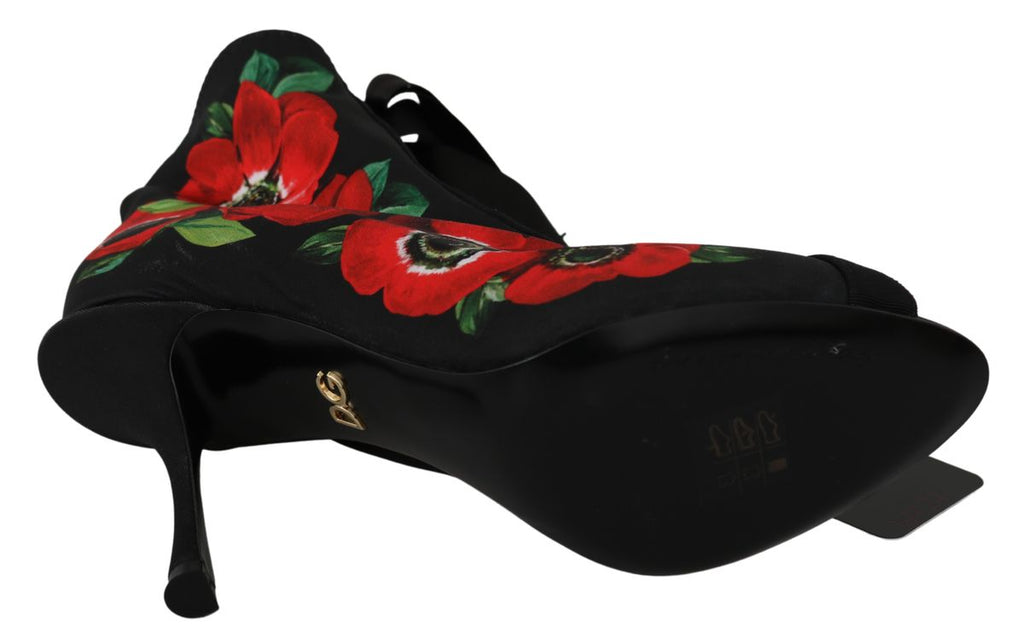 Dolce & Gabbana Black Red Roses Ankle Booties Shoes Dolce & Gabbana