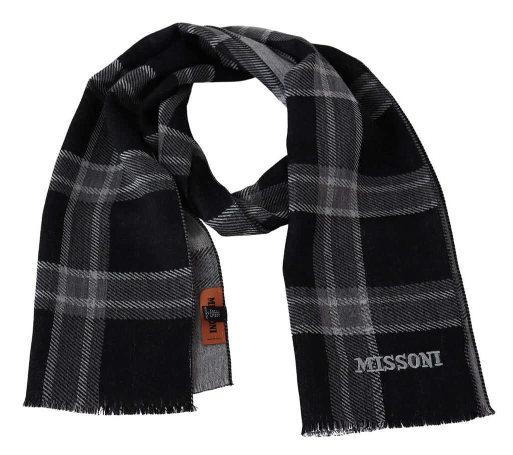 Missoni Black Plaid Wool Unisex Neck Wrap Scarf - Luxe & Glitz