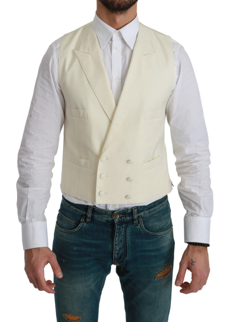 Dolce & Gabbana White Waistcoat Formal Wool  Vest - Luxe & Glitz