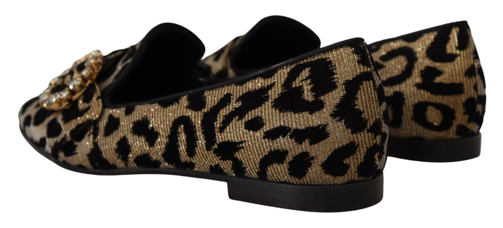 Dolce & Gabbana Gold Leopard Print Crystals Loafers Shoes Dolce & Gabbana