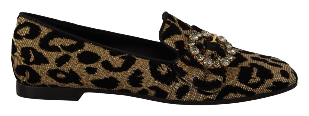 Dolce & Gabbana Gold Leopard Print Crystals Loafers Shoes Dolce & Gabbana