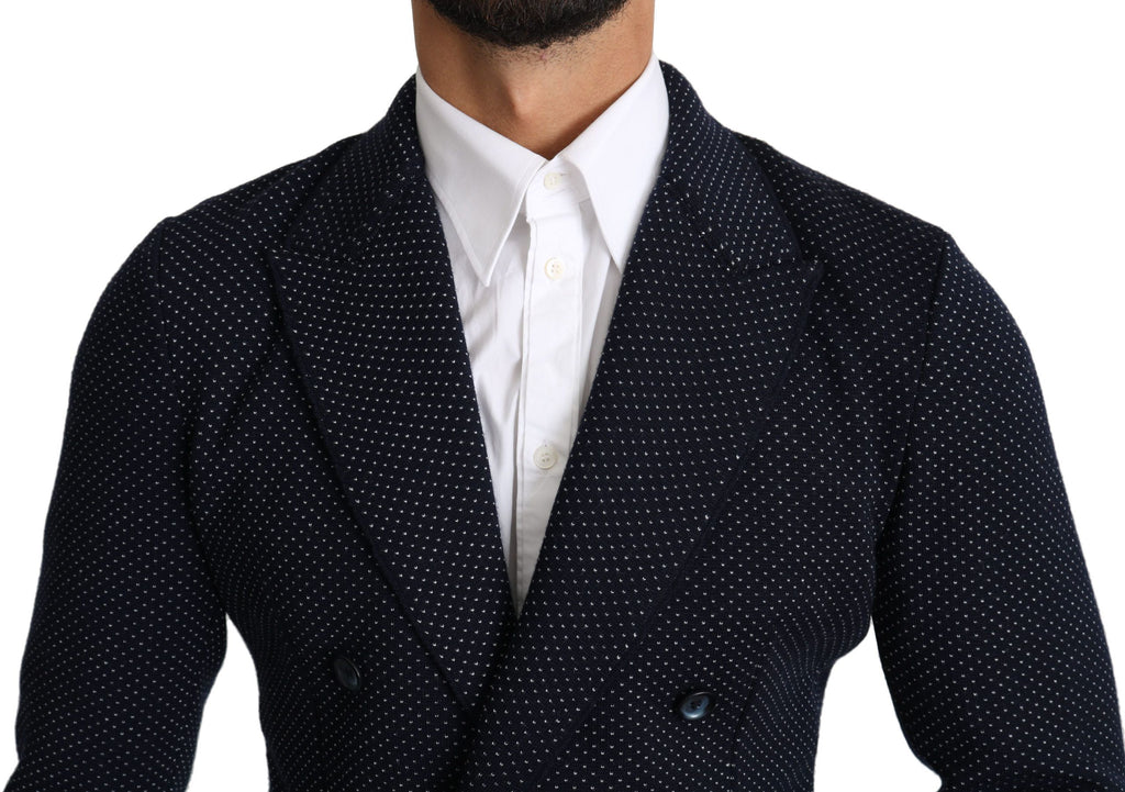 Dolce & Gabbana Dark Blue Dotted Double Breasted Coat Blazer - Luxe & Glitz