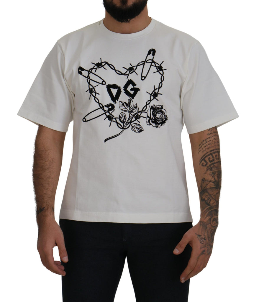 Dolce & Gabbana White Amor Cotton Crewneck  T-shirt Dolce & Gabbana
