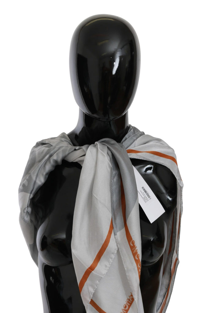 Costume National Gray Orange Silk Floral Foulard Wrap Scarf - Luxe & Glitz