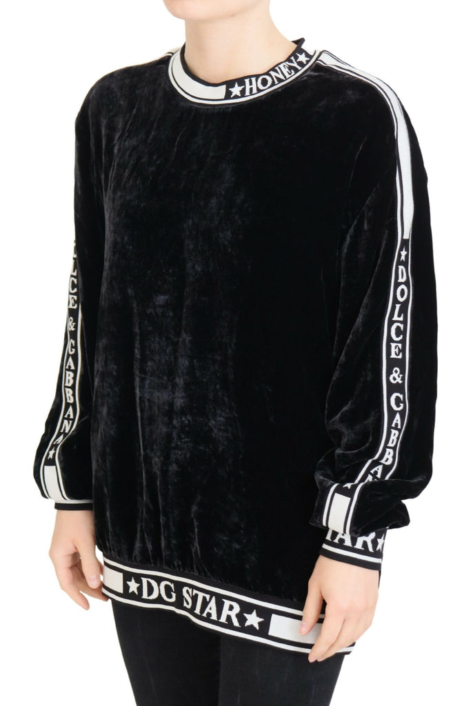 Dolce & Gabbana Black Velvet Crewneck Pullover Sweater Dolce & Gabbana