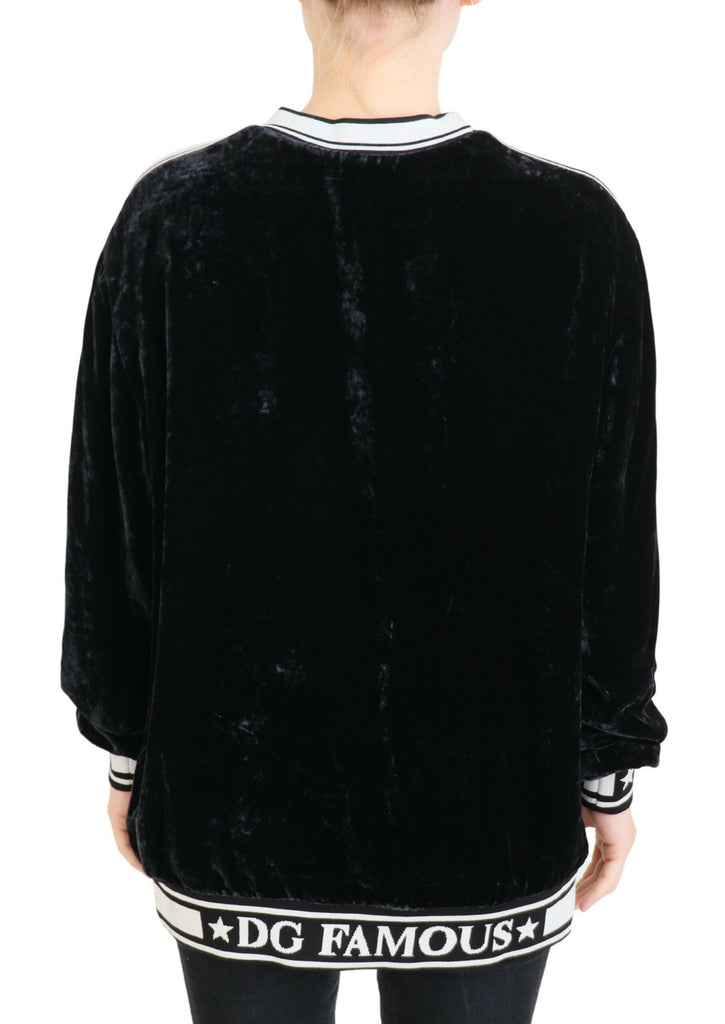 Dolce & Gabbana Black Velvet Crewneck Pullover Sweater Dolce & Gabbana