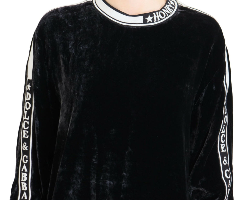 Dolce & Gabbana Black Velvet Crewneck Pullover Sweater Dolce & Gabbana