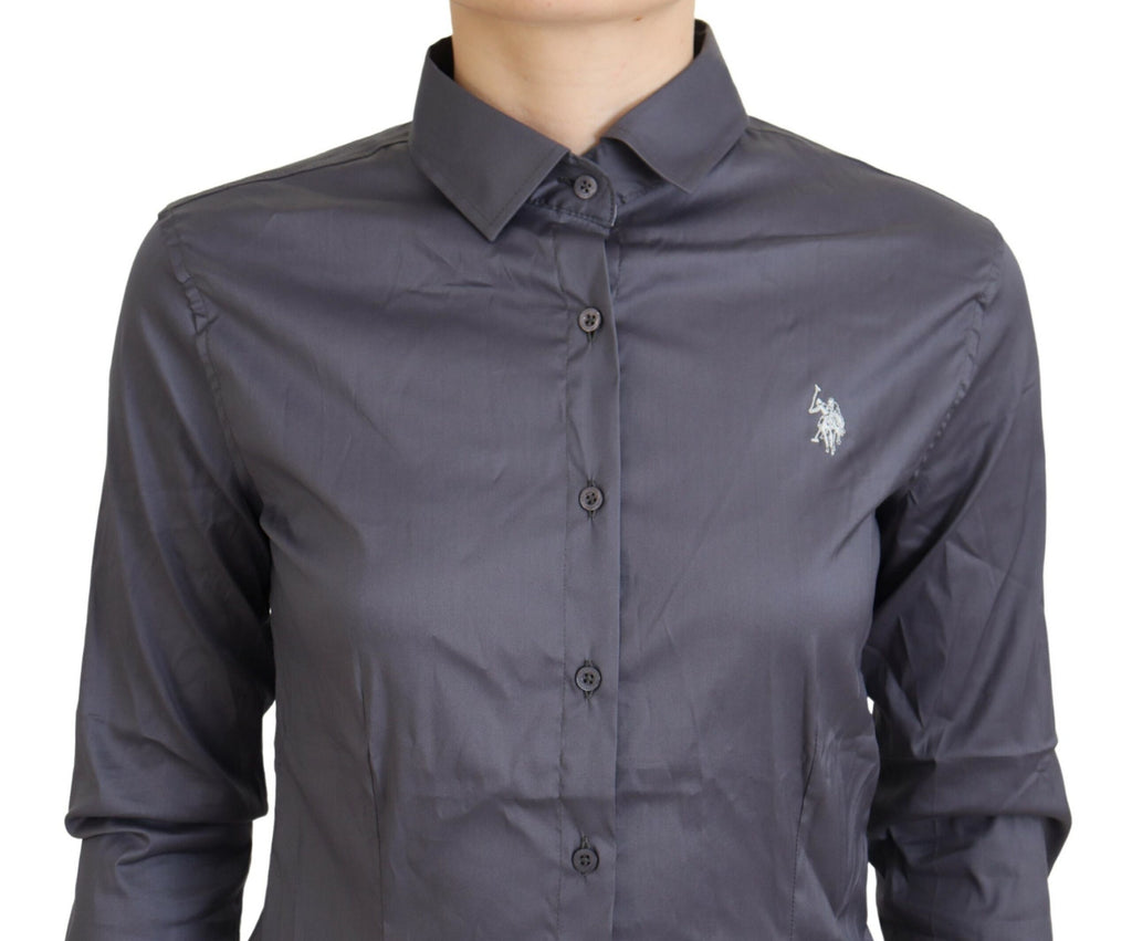 Ralph Lauren Gray Printed Long Sleeves Collared Top Ralph Lauren