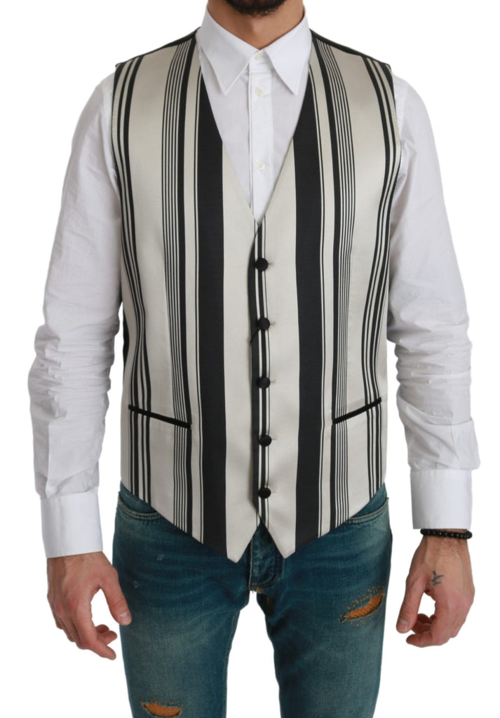 Dolce & Gabbana White Black Stripes Waistcoat Formal Vest - Luxe & Glitz