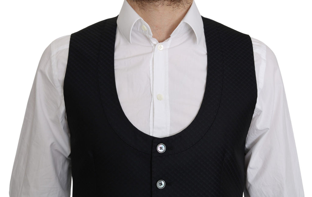 Dolce & Gabbana Blue Silk Romb Pattern Formal Coat Vest - Luxe & Glitz