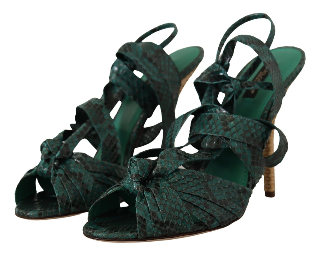 Dolce & Gabbana Green Python Strap Sandals Heels Shoes Dolce & Gabbana