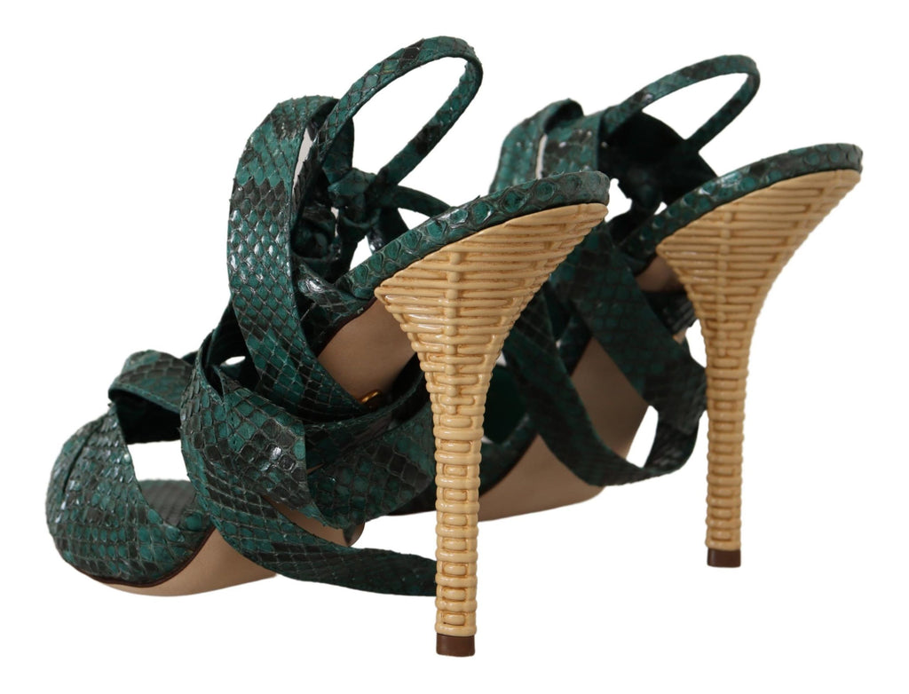 Dolce & Gabbana Green Python Strap Sandals Heels Shoes Dolce & Gabbana