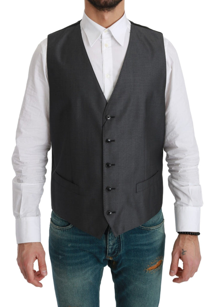 Dolce & Gabbana Gray Waistcoat Formal Stretch Wool Vest - Luxe & Glitz