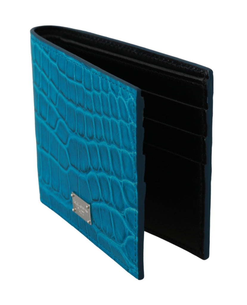 Dolce & Gabbana Blue Mens Card Holder Bifold Logo Exotic Skin Wallet - Luxe & Glitz