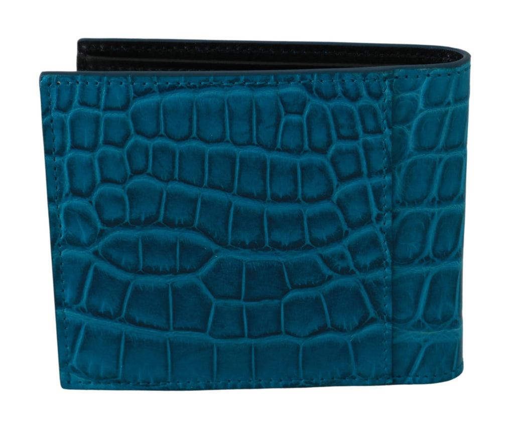 Dolce & Gabbana Blue Mens Card Holder Bifold Logo Exotic Skin Wallet - Luxe & Glitz