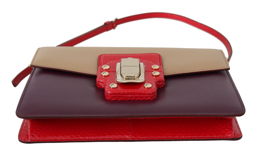 Dolce & Gabbana Purple Beige Red Leather Crossbody Purse Bag - Luxe & Glitz