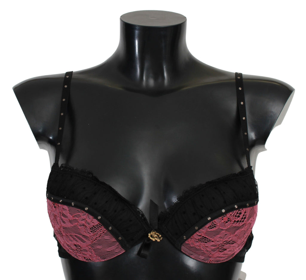 Roberto Cavalli Black Pink Lace Push Up Bra Underwear - Luxe & Glitz