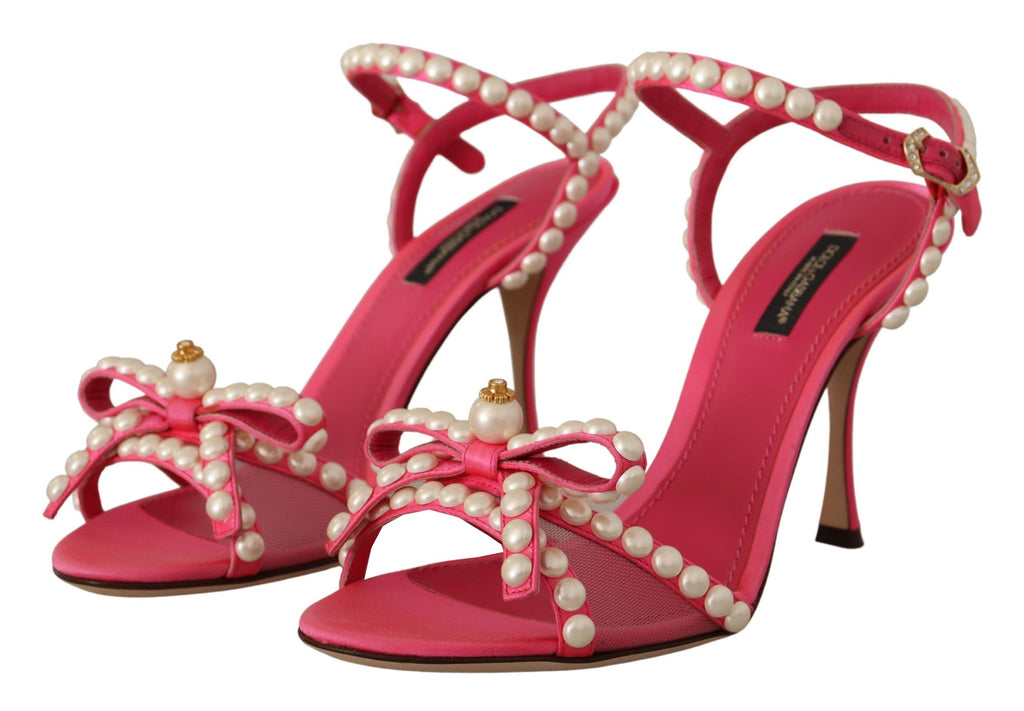 Dolce & Gabbana Pink Satin White Pearl Crystals Heels Shoes Dolce & Gabbana