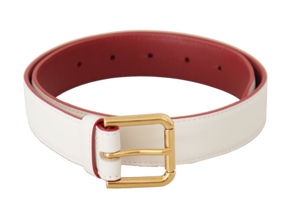 Dolce & Gabbana White Calf Leather Two-Toned Gold Metal Buckle Belt - Luxe & Glitz