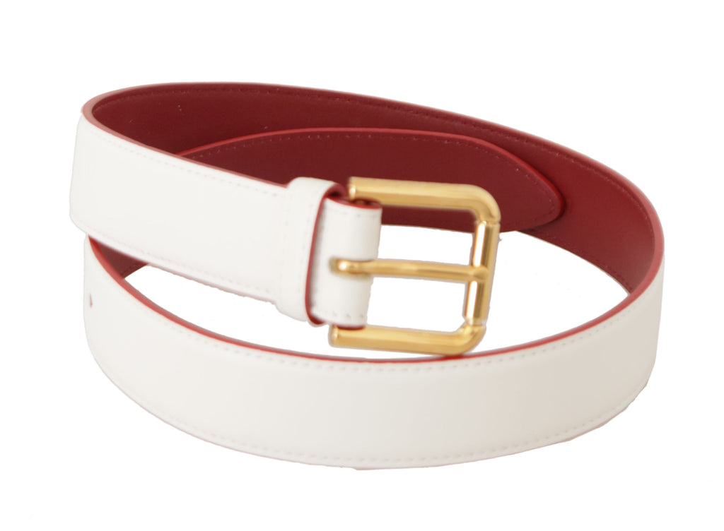 Dolce & Gabbana White Calf Leather Two-Toned Gold Metal Buckle Belt - Luxe & Glitz