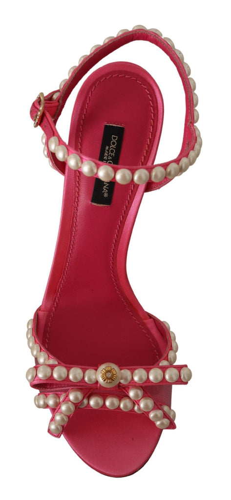 Dolce & Gabbana Pink Satin White Pearl Crystals Heels Shoes Dolce & Gabbana