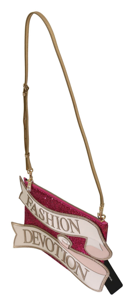 Dolce & Gabbana Pink Glittered Fashion Devotion Sling CLEO Purse Dolce & Gabbana