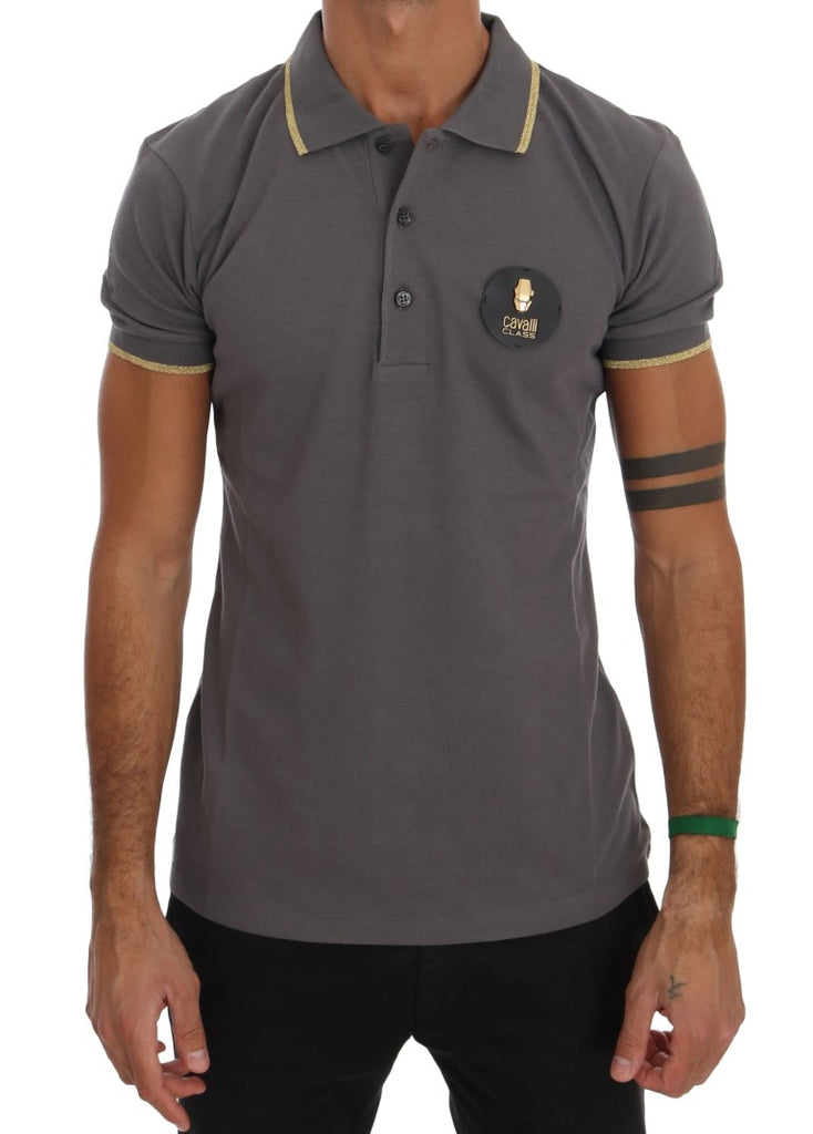 Roberto Cavalli Gray Collared Short Sleeve T-shirt Roberto Cavalli