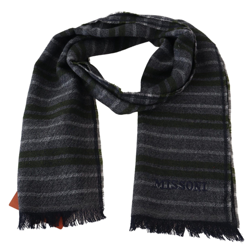 Missoni Gray Striped Wool Unisex Neck Wrap Scarf - Luxe & Glitz