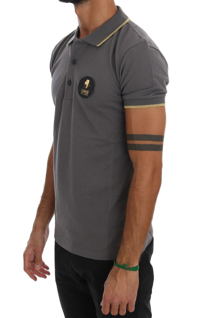 Roberto Cavalli Gray Collared Short Sleeve T-shirt Roberto Cavalli