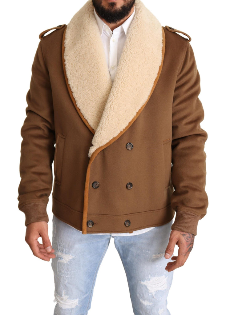 Dolce & Gabbana Brown Double Breasted Shearling Coat Jacket - Luxe & Glitz