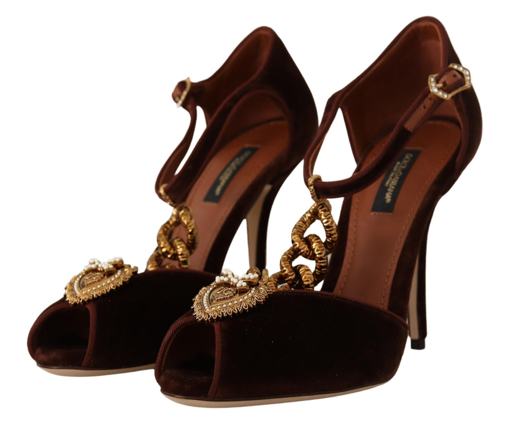 Dolce & Gabbana Brown Coppar Devotion Heart Sandals Shoes Dolce & Gabbana